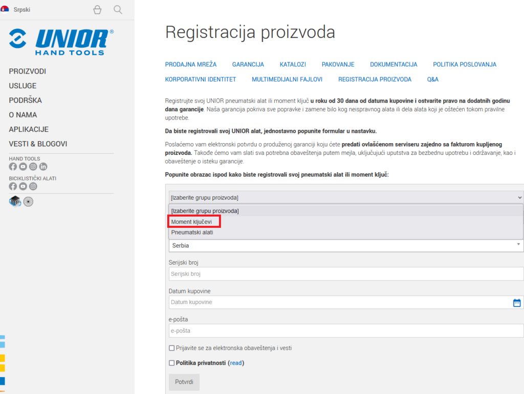 Produžena garancija na određene proizvode 3 284 registr. korak 3